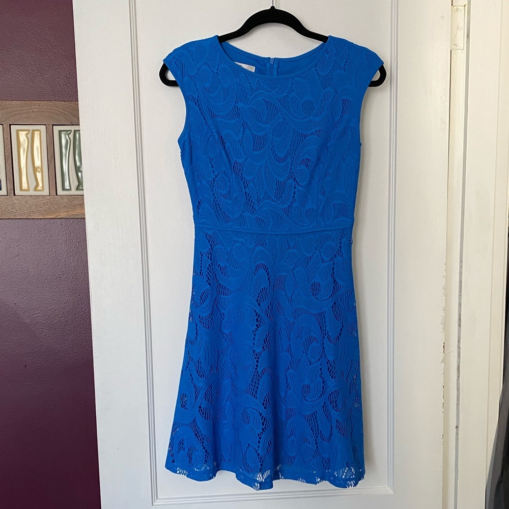 Blue lace fit and flare dress NWOT